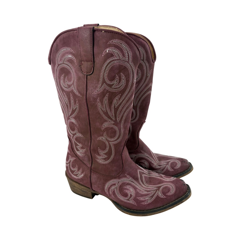 Roper Womens Burgundy Faux Leather Western Cowboy Boots  Size 7.5